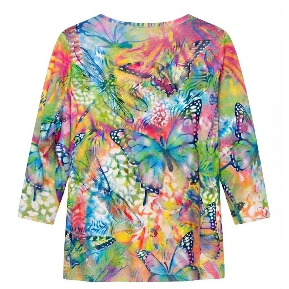 Ali Miles Womens 2X Rainbow Butterfly Dragonfly 3/4 Sleeve Soft Knit Shirt - Picture 3 of 10